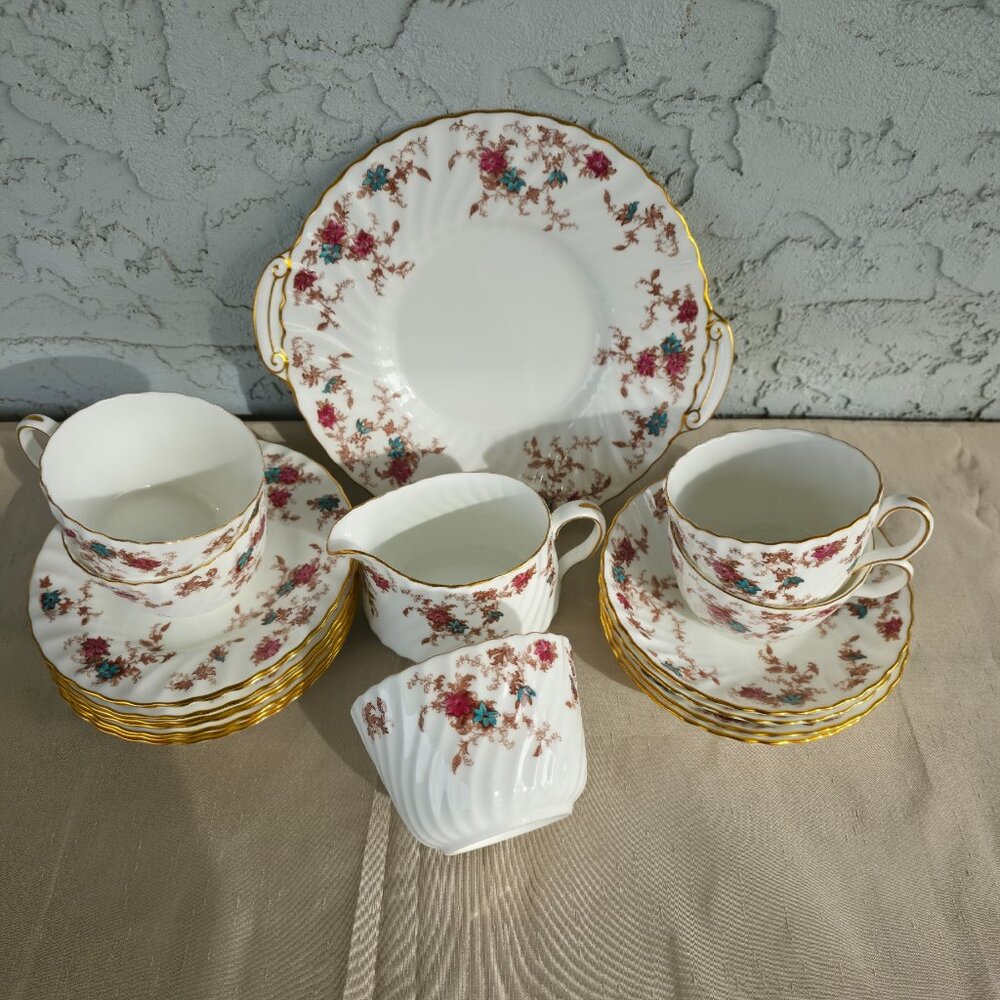Vintage Minton Ancestral Bone China Tea Set England Floral